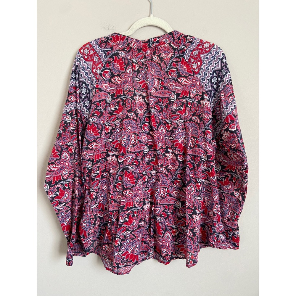 Xirena Marin Red Paisley‎ Boho V Neck Blouse Women's Size Large Cotton - Picture 8 of 8